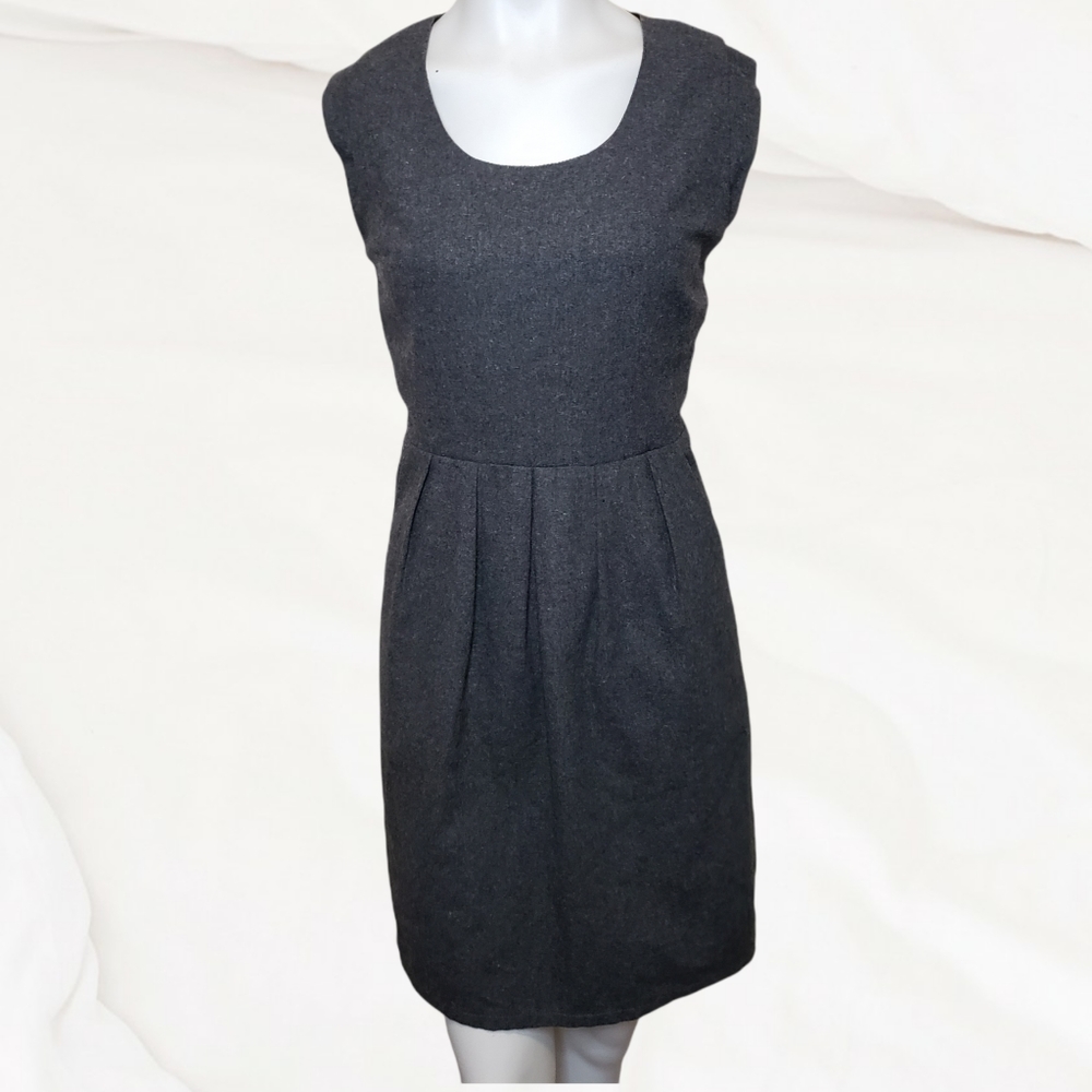Mia Melon medium gray wool blend sleeveless pleated A-line mini dress - Picture 14 of 14